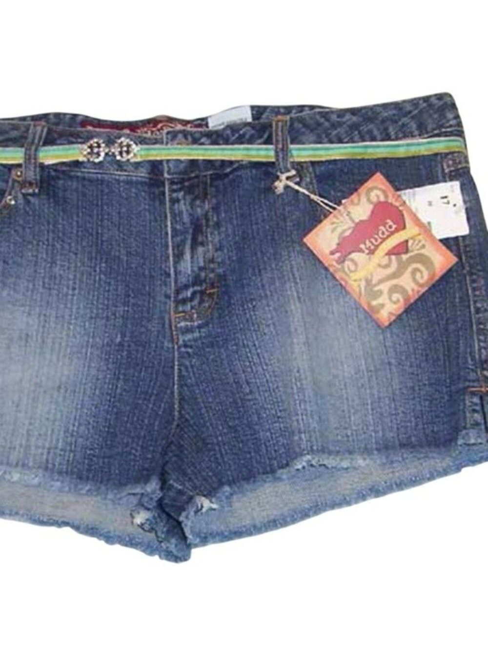 Mudd Juniors Size 11 Denim Shorts With Belt & Heart Accent Distressed Blue Jean